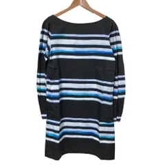 美品 DRIES VAN NOTEN ドリスヴァンノッテン len lye ボーダープリント タックスリーブ ワンピース 34サイズ ブラック ネイビー レディース 古着 中古 USEDのサムネイル