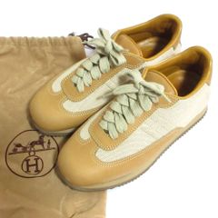 箱付きHERMES エルメス クイック レザースニーカー Hロゴ キャメル 