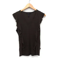 ビーシービージーマックスアズリア BCBGMAXAZRIA リブ カットソー シンプル フリル ノースリーブ Vネック XS カーキブラウン 茶 /HT13のサムネイル