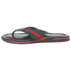 GUCCI (グッチ) グッチシマ シェリー ウェブラインフラット レザーサンダル シューズ ブラックのサムネイル