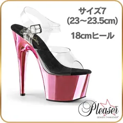 23 23.5 cm Pleaser プリーザー ヒール サンダル 厚底 18cmヒール 透明 クリア ベビー ピンク クロム アンクルストラップ ハイヒール ピンヒール ポールダンス コスプレ アウトレットのサムネイル