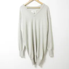 新品同様 Maison Margiela 4 メゾンマルジェラ 4 ウール エルボーパッチ Vネック ニット ワンピース サイズXS グレージュ レディース 古着 中古 USEDのサムネイル