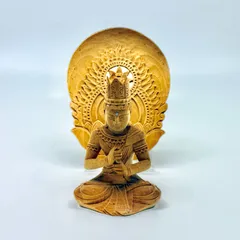 【美品✨】仏像 桧 丸台座（蓮華）大日如来 円光背 金泥無 訳あり◇aucのサムネイル