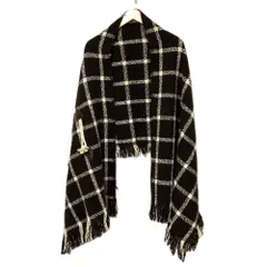 美品 Y’S YOHJIYAMAMOTO ワイズ ヨウジヤマモト チェックフリンジマフラー ストール ブラウン ホワイト レディース 古着 中古 USEDのサムネイル