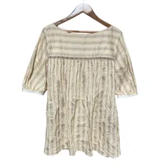 美品 24AW Chloe クロエ コットンシルク ストライプ プルオーバーブラウス 34 ベージュ  レディース 古着 中古 USEDのサムネイル