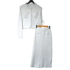 美品 25AW Herlipto ハーリップトゥ Corinthia Shaggy Knit ニットジャケット+スカート セットアップ 1254208175 S オフホワイト レディース 古着 中古 USED
