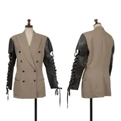 ジャンポールゴルチエファムJean Paul GAULTIER FEMME カウレザーレースアップスリーブ切替ジャケット ベージュ黒40のサムネイル