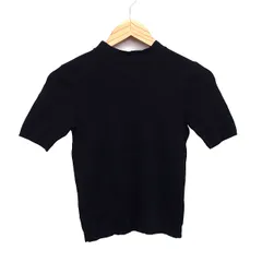 アンデミュウ Andemiu リブ カットソー シンプル バックネックリボン 五分袖 モックネック F ブラック 黒 /HT24のサムネイル