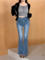 Mary logo flare denim blue beige Sサイズ - メルカリ