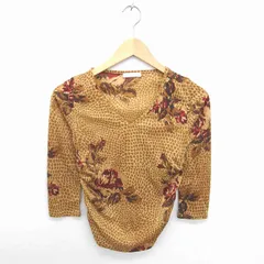 レッセパッセ LAISSE PASSE カットソー Tシャツ 花柄 Vネック ラメ 薄手 七分袖 F ベージュ 茶 /TT12のサムネイル