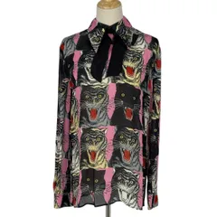 グッチ GUCCI タイガーヘッド柄 長袖シャツ シアー トップス レーヨン ブラック ピンク レディース 【中古】のサムネイル