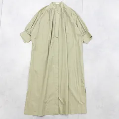DES PRES デプレ シャツワンピース ノーカラー ギャザー 半袖 シルク コットン カーキ グリーン 日本製 レディース 36 b01723のサムネイル