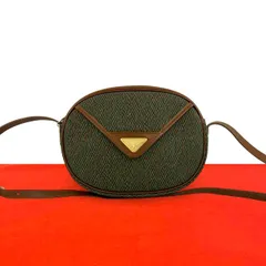 極 美品 YVES SAINT LAURENT イヴ・サンローラン ヴィンテージ YSL ロゴ 金具 レザー 本革 ショルダーバッグ カーキ ブラウン 08612