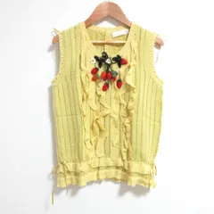 美品 PINK HOUSE ピンクハウス イチゴモチーフ ノースリーブ ニット ベスト イエロー レディース 古着 中古 USEDのサムネイル