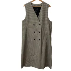 美品 23AW 23区 ニジュウサンク ガンクラブチェック ロング ジレ ベスト コート 大きいサイズ44 グレー×ブラック レディース 古着 中古 USED