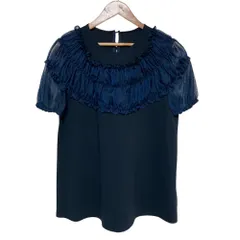 美品 24SS Rene ルネ ドットフリル シアーショートスリーブ カットソー 6421170 サイズ36 ブラック ネイビー レディース 古着 中古 USEDのサムネイル