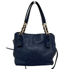 TORY BURCH レザー ショルダーバッグ ネイビー - メルカリ
