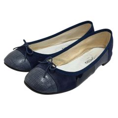 양품 repetto 레펫트 다른 소재 캡 투 플랫 펌프스 발레 슈즈 사이즈 37.5 약 23.5cm 블루 레이디스 헌 옷 중고 USED