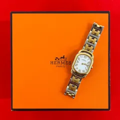 極 美品 箱付き HERMES エルメス ラリー ヴィンテージ H ロゴ ステンレス GP 腕時計 リストウォッチ シルバー ゴールド 45128のサムネイル