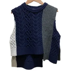 美品 24SS nagonstans ナゴンスタンス ケーブルニットベスト Mサイズ ネイビー グレー レディース 古着 中古 USEDのサムネイル