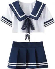 【新品4点セット】匿名配送 セーラー服 上下セット JK制服 Tバック ニーハイ ランジェリー コスプレ セクシーのサムネイル