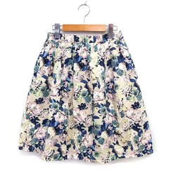 テチチ Te chichi スカート フレア ひざ丈 ゆったり タック コットン 綿 花柄 M ベージュ 青 ブルー /NT18