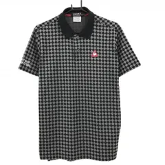 【美品】ルコックゴルフ 半袖ポロシャツ 黒×グレー ダイヤ柄 ロゴ刺しゅう メンズ LL ゴルフウェア le coq sportifのサムネイル