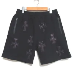 美品 UNKNOWN LONDON アンノウン Cross Rhinestone Shorts クロス ラインストーン ドロスト スウェット ショートパンツ L ブラック メンズ 古着 中古 USEDのサムネイル