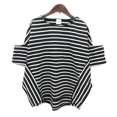 スピック&スパン Spick&Span カットソー ボートネック ボーダー ドルマンスリーブ 七分袖 黒 ブラック 白 ホワイト /MSのサムネイル
