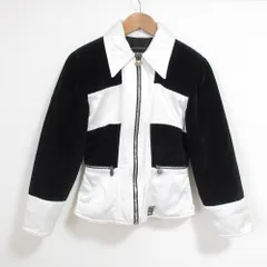 良品 VERSACE JEANS COUTURE ベルサーチ ジーンズクチュール バイカラーベロアジャケット XSサイズ ブラック ホワイト レディース 古着 中古 USEDのサムネイル