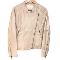 美品 GRACE CLASS グレースクラス ラムナッパ ダブルライダースジャケット サイズ34 ベージュ レディース 古着 中古 USEDのサムネイル