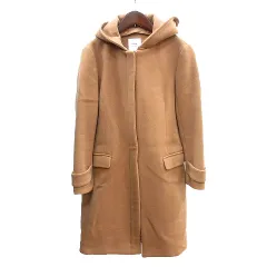 トーナル TONAL ノーカラーコート ロング フード ウール 総裏地 36 S キャメル 茶 ブラウン /AU