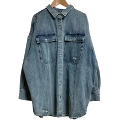 美品 LOUNGEDRESS ラウンジドレス ダメージ オーバーサイズ デニムシャツ LDZ1032204A0001 サイズF インディゴブルー レディース 古着 中古 USEDのサムネイル