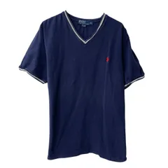 90s Polo by Ralph Lauren 半袖 ロゴTシャツ 2XL ネイビー プルオーバー 90年代 Vネック コットン ポニー刺繍 カットソー 夏物 a806-6176