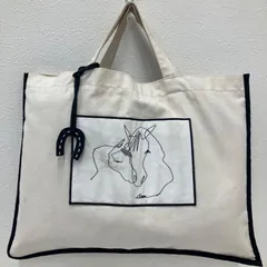 4946　Gypsohila　ジプソフィア　トートバッグ　ハンドバッグ　レッスンバッグ　馬　ホース　アート　刺繍　レディース　オフホワイト　アイボリー　ブラック　レディース　おけいこバッグ　習い事のサムネイル