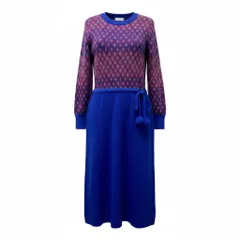 9f17 YVES SAINT LAURENT イヴサンローラン 切替ニットワンピース 幾何学模様 サイズM ブルー レディース 女性服o07tのサムネイル