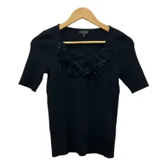 LANVIN COLLECTION(ランバンコレクション) 半袖セーター サイズ38 M レディース - 黒 クルーネック/フラワー(花)/ラインストーン/リボンのサムネイル