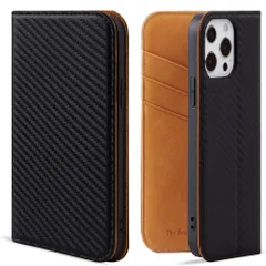 VISOUL iphone13 Pro ケース 手帳型 本革 カーボンレザー レザーケース マグネット式 スタンド機能付き手帳型ケース カード収納 携帯ケース 全面保護 マグネット 柔軟なTPU素材 スマホケース iphone 13 Pro 対応 6.1インチのサムネイル