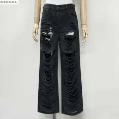 DIESEL ディーゼル 新品 レディース シュレッドダメージデニムパンツ ARYEL 00SHG7 084WH 02 レギュラーストレート レギュラーウエスト W28、W30 ブラック ノンストレッチ ジーンズのサムネイル