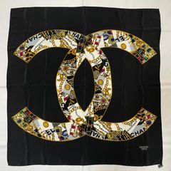 CHANEL シャネル スカーフ ゴールドチェーン コイン カーキ 大判