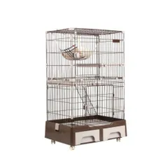 BTM 猫ケージ キャットケージ 2段 猫トイレ付キ ハンモック付キ おしゃれ キャットハウス ネコハウス 留守番 梯子付き 保護 脱走防止 組み立て簡単 多頭飼い 多頭 ペットケージ コーヒーのサムネイル