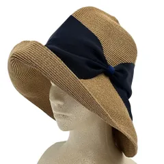 良品 Athena New York アシーナニューヨーク リボン パーパーハット ベージュ ネイビー レディース 古着 中古 USEDのサムネイル