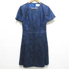 美品 BOSS ボス ヒューゴボス リーフ ジャガード 半袖 ひざ丈 ワンピース サイズF38 ブルー レディース 古着 中古 USEDのサムネイル