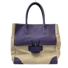 良品 TILA MARCH ティラマーチ レザー×キャンバス トートバッグ パープル ベージュ レディース 古着 中古 USEDのサムネイル