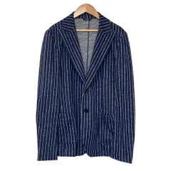 美品 DANIELE ALESSANDRINI ダニエレアレッサンドリーニ ストレッチ ストライプ テーラードジャケット ネイビー メンズ 古着 中古 USEDのサムネイル