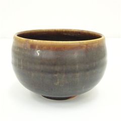 京焼 橋本紫雲造 伊羅保釉月に波茶碗 茶道 抹茶 おしゃれ 抹茶茶碗
