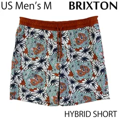 【USED／USメンズM】BRIXTON ハイブリッドショーツ トロピカルフラワー オレンジ／ミントブルーのサムネイル