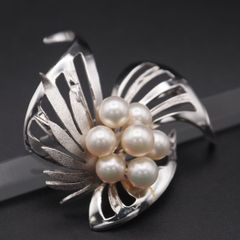 田崎真珠 パール 百合の花モチーフ SILVER ブローチ アクセサリー