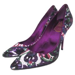 未使用 Roger Vivier ロジェヴィヴィエ スパンコール装飾 ポインテッドトゥ パンプス サイズ36.5 約23.5cm パープル系 マルチカラー レディース 古着 中古 USED