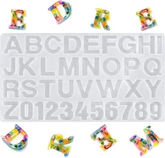 알파벳 레진 몰드, 1개 세트, 실리콘 몰드, UV 레진, DIY 핸드메이드 귀걸이, 귀걸이, 목걸이, 펜던트, 키체인, 장식용 액세서리, 스몰 컷, 재사용 가능 (E)